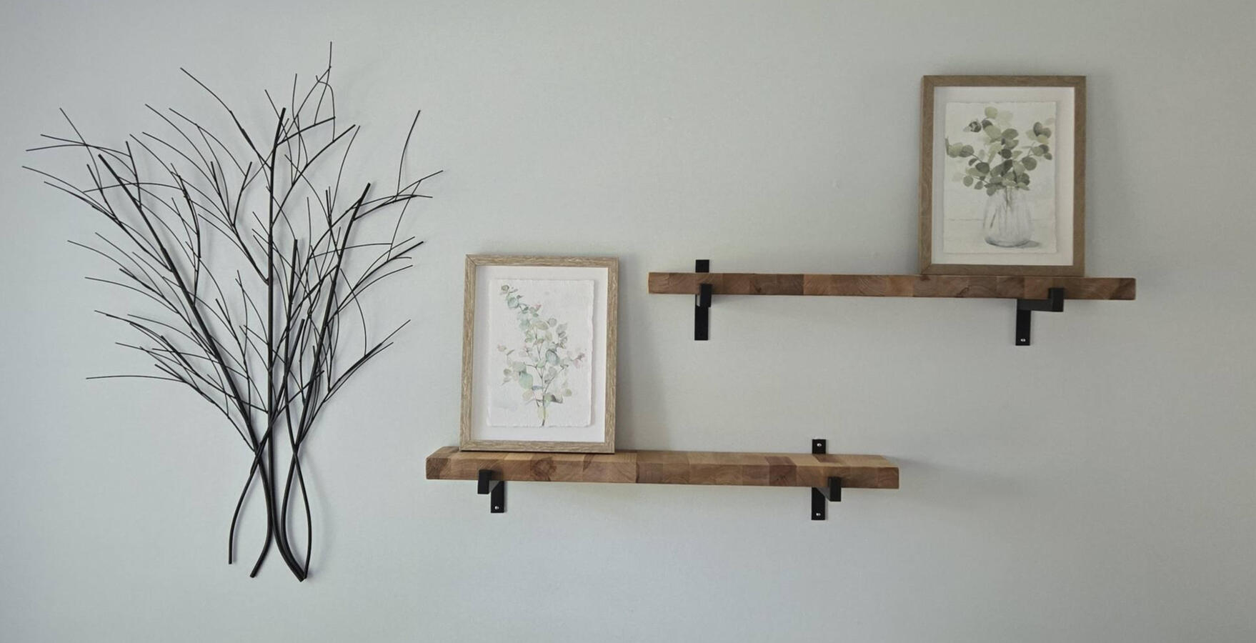 Jesse used leftover butcher block from a laundry room renovation for this client and turned them into shelving!